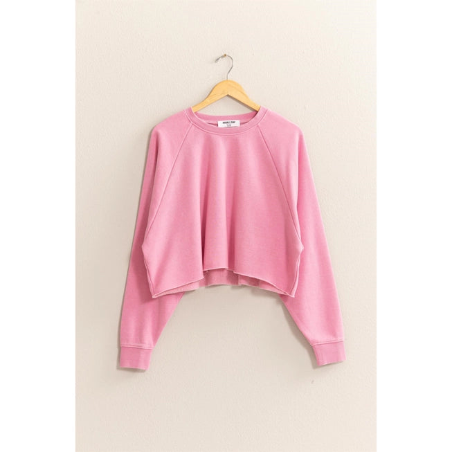 Rose Pink Raw Hem Cropped Belle Sweater