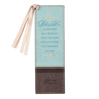 Blue/Brown Blessed Luke 1:45 Faux Leather Bookmark