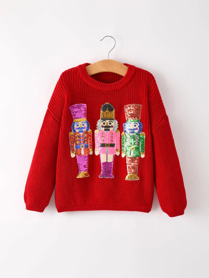 Youth Red Sweater with Colorful Nutcrackers