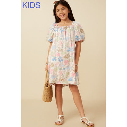 Youth Ivory Floral Puff Sleeve Foiled Dress