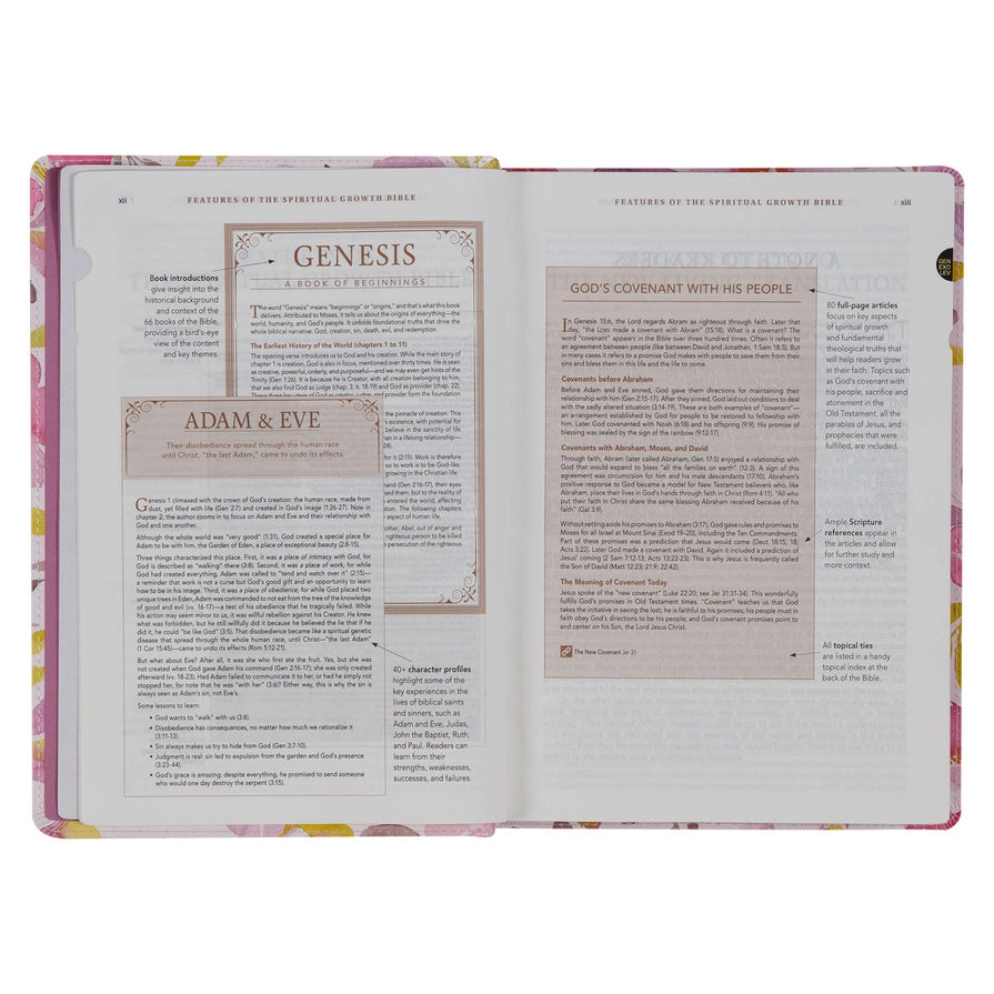 Pink Floral Spiritual Growth NLT Bible