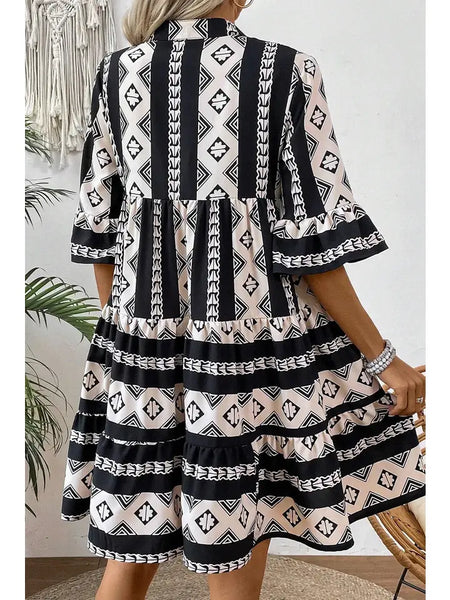 Black & White Geometric Josie Ruffle Dress