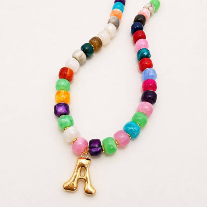 Multi Chunky Beaded Initial Charm Necklace