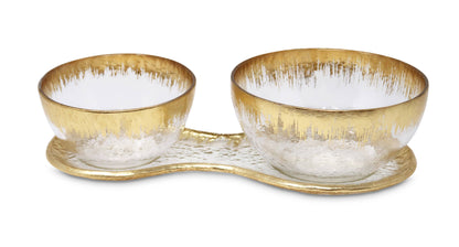 Gold Design 2 Bowl Relish Dish on Tray
