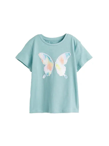 Tween Turquoise Butterfly Flip Sequin Tee