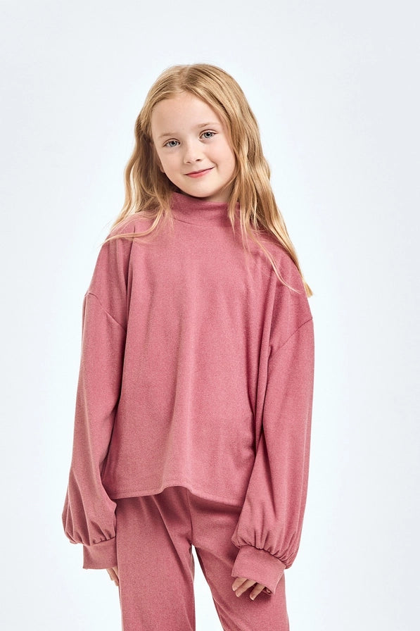 Youth Masala Pink Corduroy Brush Mock Neck Sweater