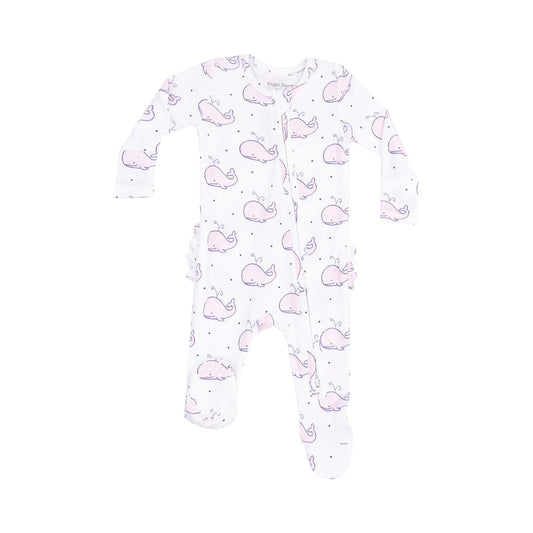 Angel Dear Pink Bubbly Whale 2-Way Ruffle Zipper Footie