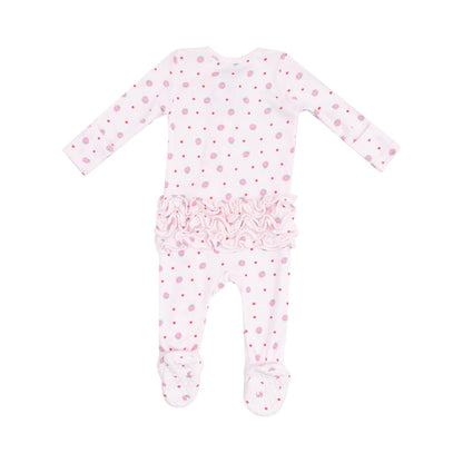 Angel Dear Strawberry Swiss Dot 2-Way Ruffle Zipper Footie