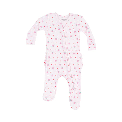 Angel Dear Strawberry Swiss Dot 2-Way Ruffle Zipper Footie