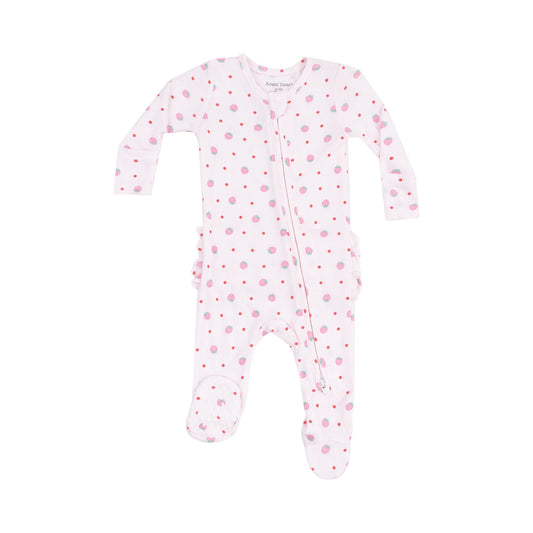 Angel Dear Strawberry Swiss Dot 2-Way Ruffle Zipper Footie