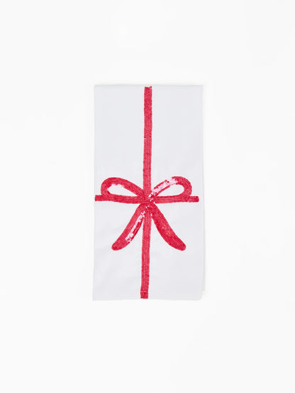 Red Bow Sequin Tea Towel