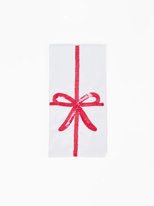 Red Bow Sequin Tea Towel