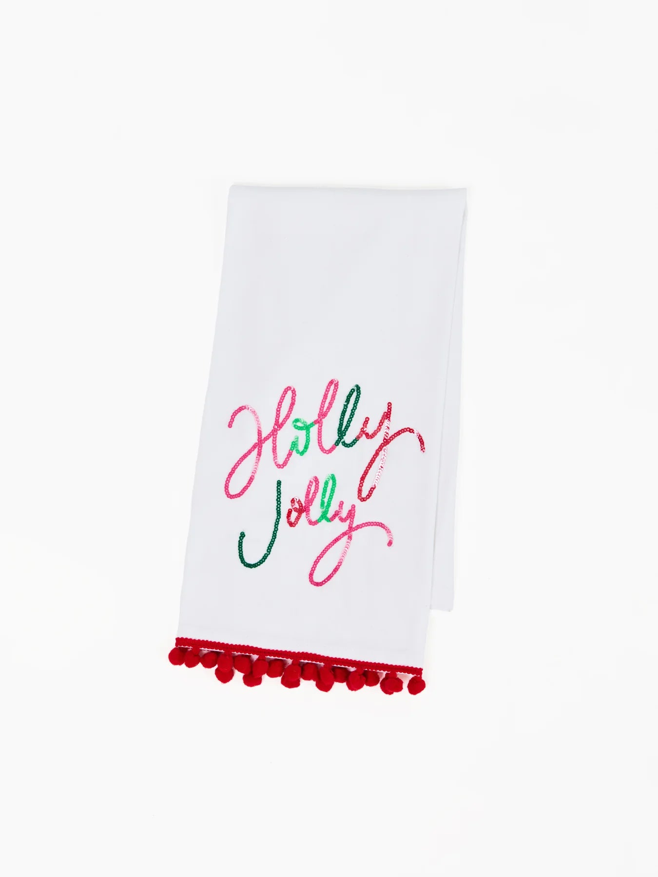 Holly Jolly Sequin Pom Tea Towel