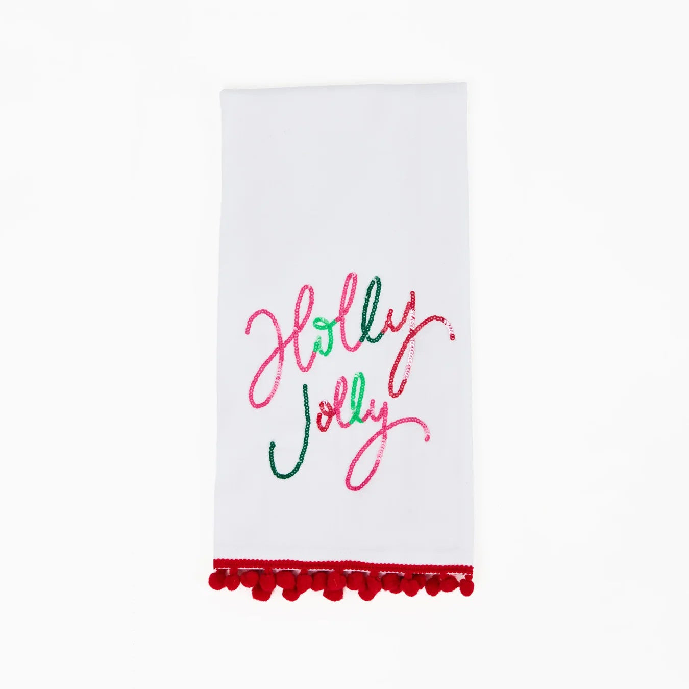 Holly Jolly Sequin Pom Tea Towel
