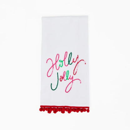 Holly Jolly Sequin Pom Tea Towel