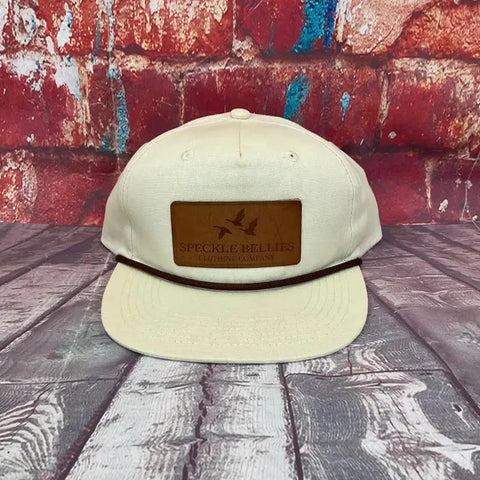 Cream 3 Geese Leather Patch Goat Rope Cap