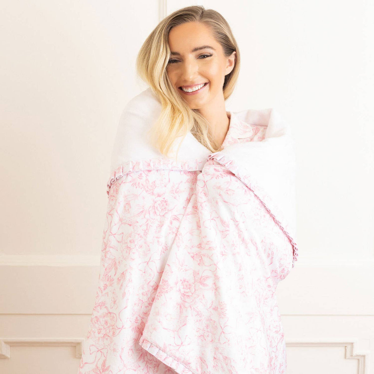 Pink Bow Toile Luxe Throw Blanket