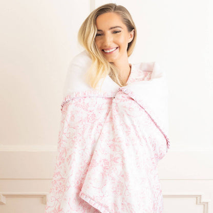 Pink Bow Toile Luxe Throw Blanket