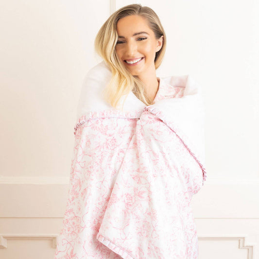 Pink Bow Toile Luxe Throw Blanket