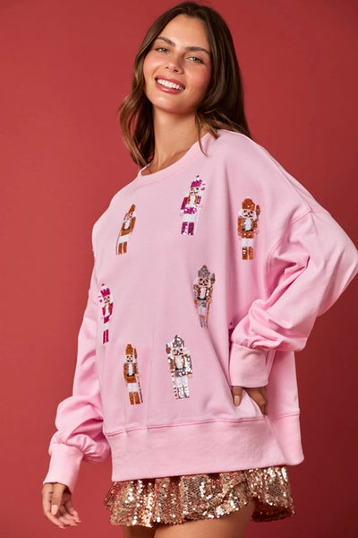 Light Pink Embroidery Nutcracker Oversized Sweatshirt