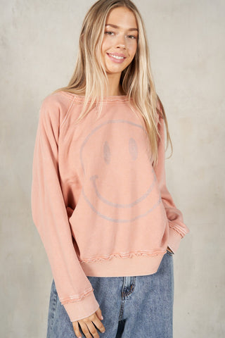 Mineral Peach & Silver Smiley Sweatshirt