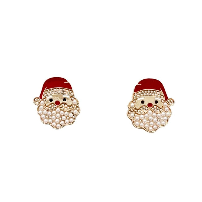 Red Santa Claus Pearl Christmas Earrings