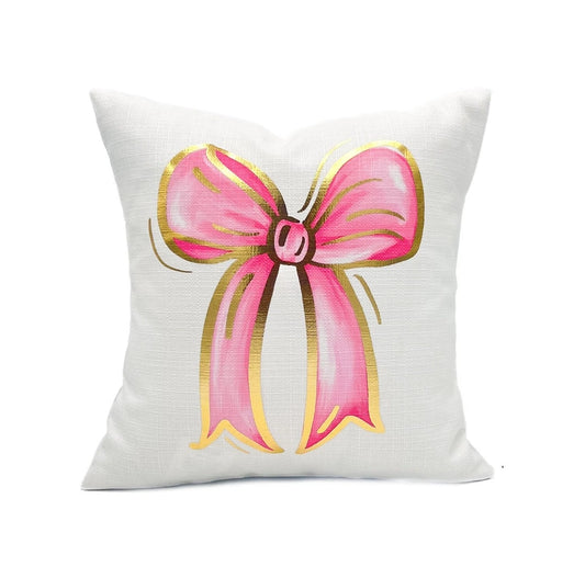 Pink Bows Gold Foil Pillow