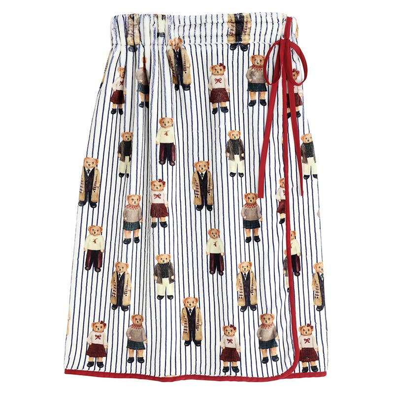 Navy Stripes + Bears with Bow Spa Wrap