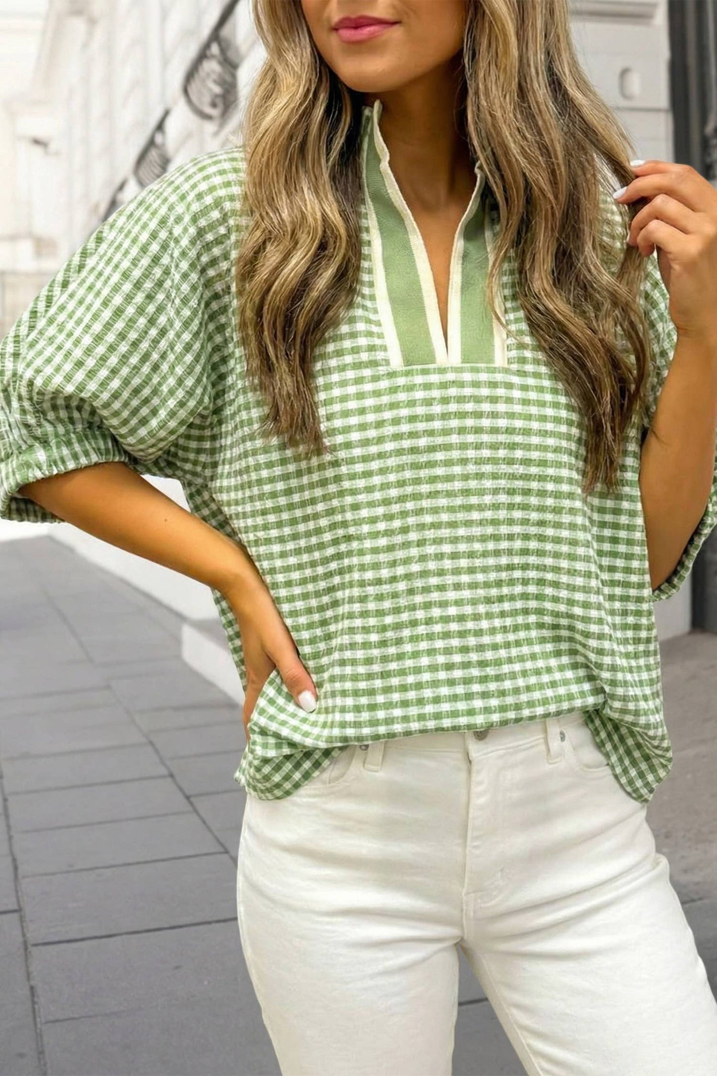 Green Fresh Pick Gingham Top