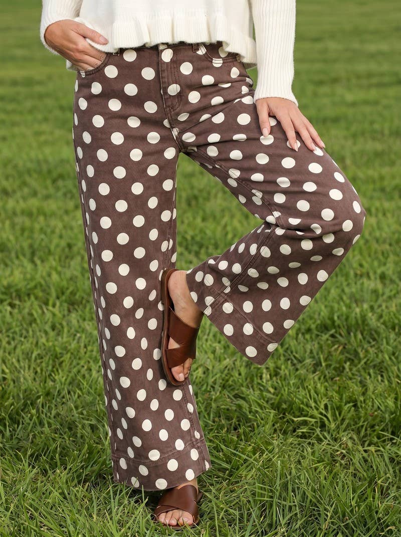 Brown Polka Dot Straight Leg Pants