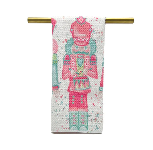 Pink & Mint Nutcrackers Gold Foil Tea Towel