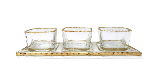 Gold Rim 3 Bowl Relish Dish on Tray