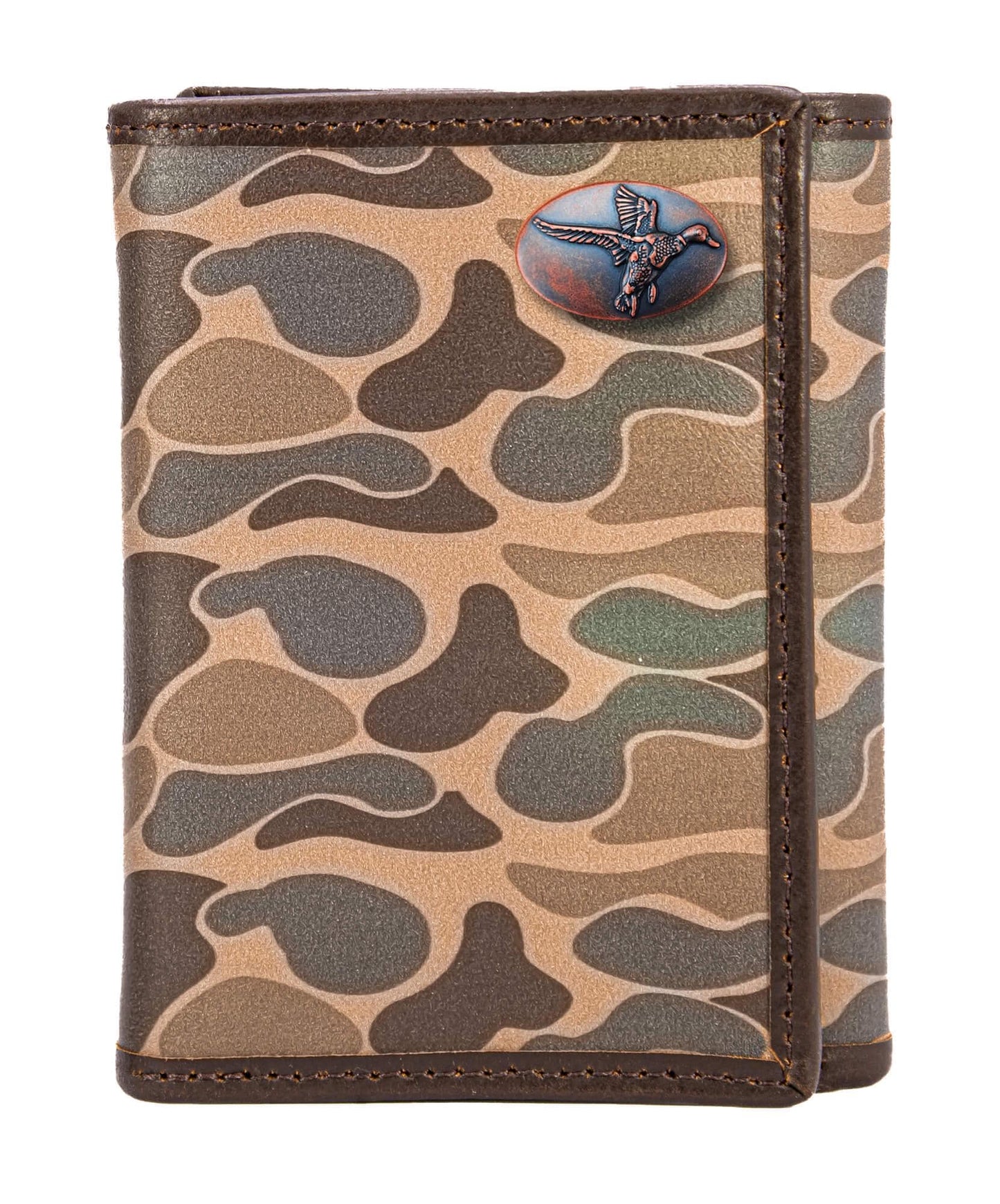 Brown & Tan Camo Mallard Trifold Leather Wallet