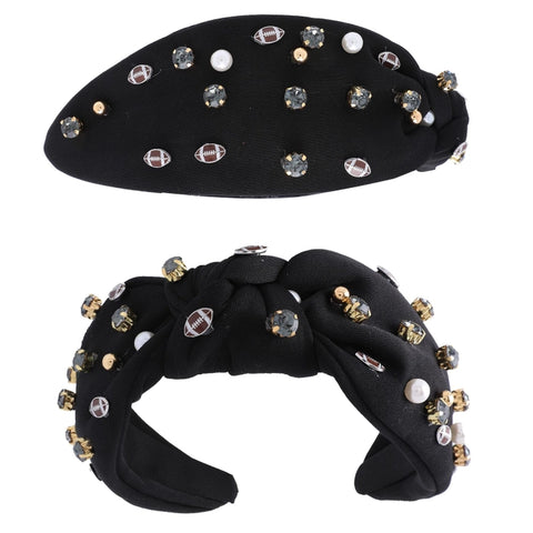 Black Football & Pearl Knot Headband