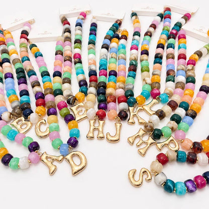 Multi Chunky Beaded Initial Charm Necklace
