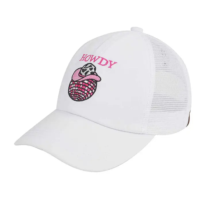 White Howdy Disco Embroidered Cap