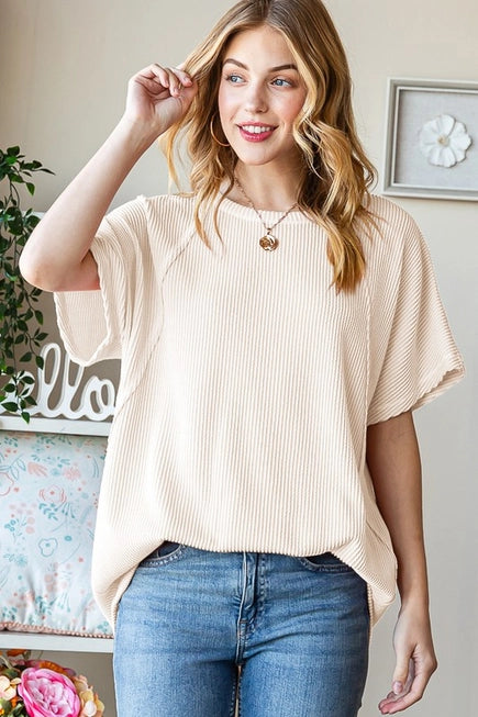 Cream Leah Ribbed Top