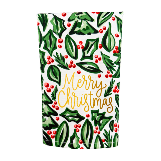 Merry Christmas Holly Tea Towel by Glory Haus