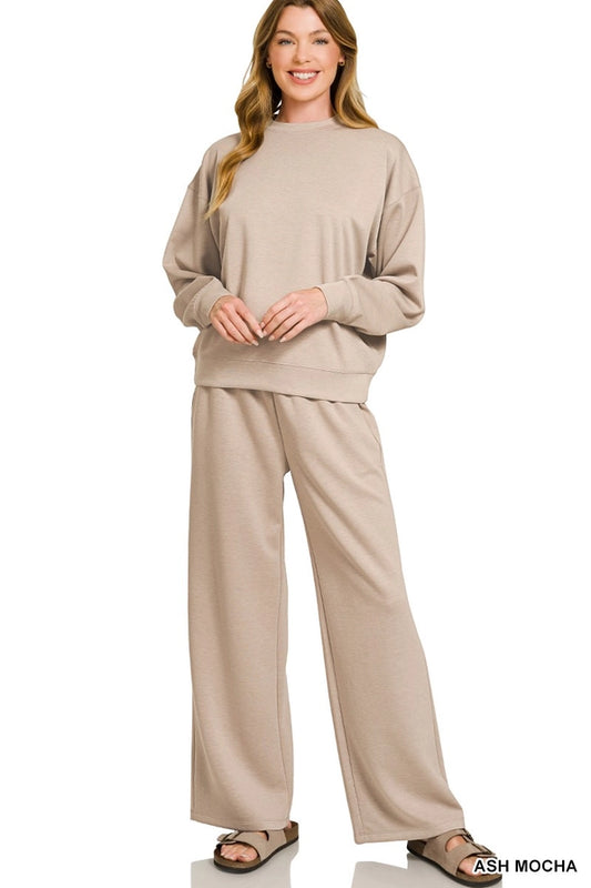 Ash Mocha Scuba Crewneck Pullover & Pants Set