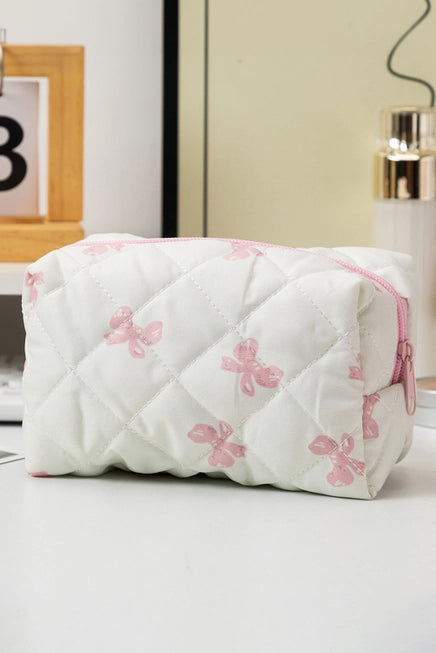 White & Pink Bow Cosmetic Bag