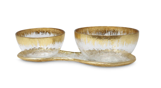 Gold Design 2 Bowl Relish Dish on Tray
