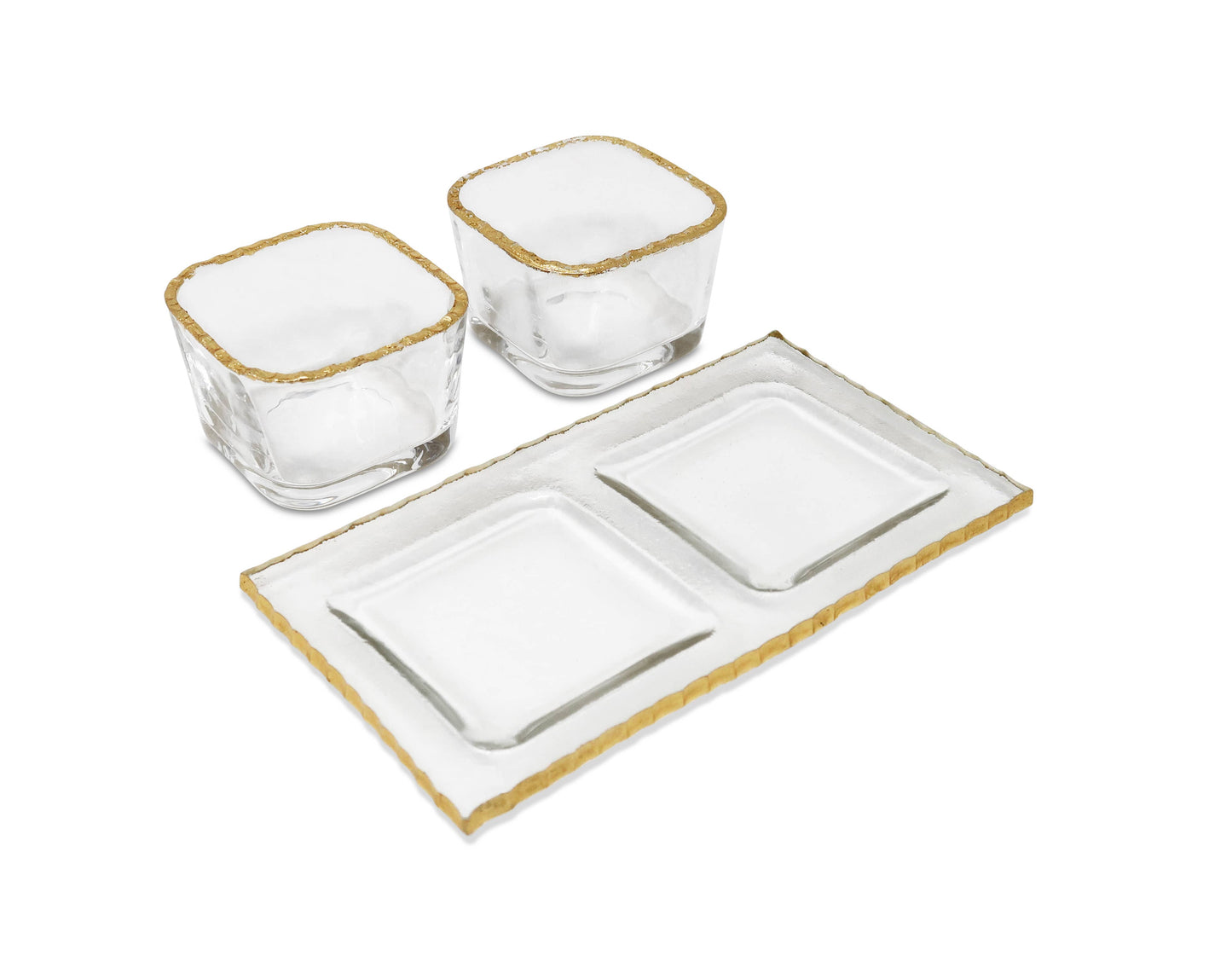Gold Border 2 Bowl Relish Dish on Tray