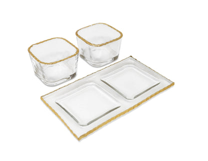 Gold Border 2 Bowl Relish Dish on Tray