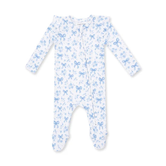 Angel Dear Blue Bows & Flowers 2-Way Ruffle Zipper Footie