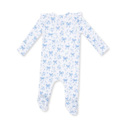 Angel Dear Blue Bows & Flowers 2-Way Ruffle Zipper Footie