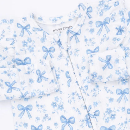 Angel Dear Blue Bows & Flowers 2-Way Ruffle Zipper Footie