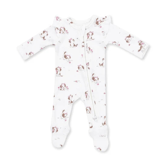 Angel Dear Explorer Puppy Pink 2-Way Ruffle Zipper Footie