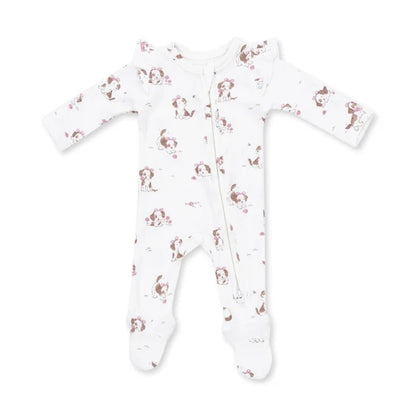 Angel Dear Explorer Puppy Pink 2-Way Ruffle Zipper Footie
