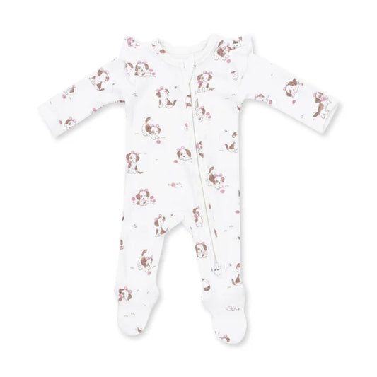 Angel Dear Explorer Puppy Pink 2-Way Ruffle Zipper Footie