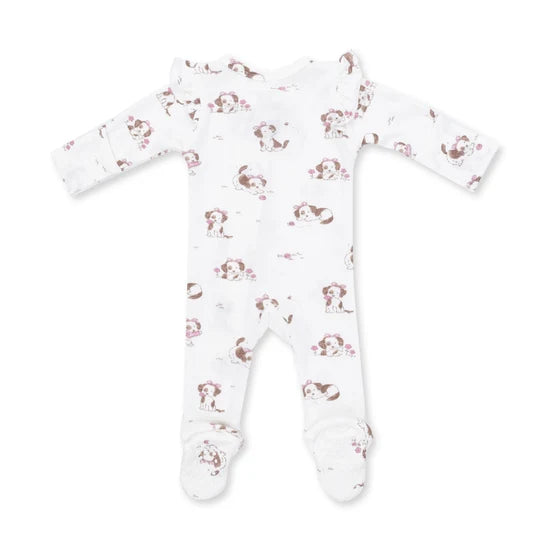 Angel Dear Explorer Puppy Pink 2-Way Ruffle Zipper Footie